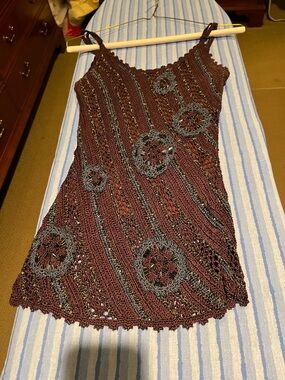 Poleci Crocheted Floral Tank Top in Plum and Slate Blue